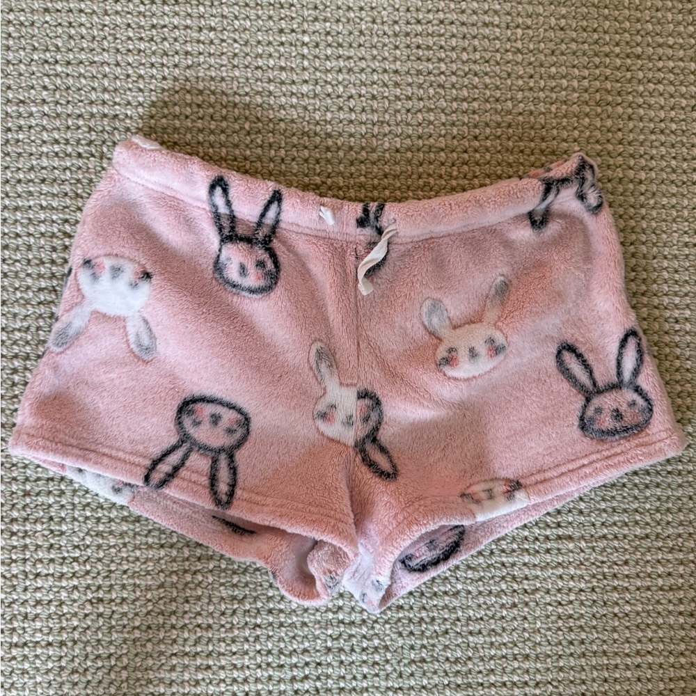 Ragdoll and Rockets Pink Fleece Shorts with Bunny Print
